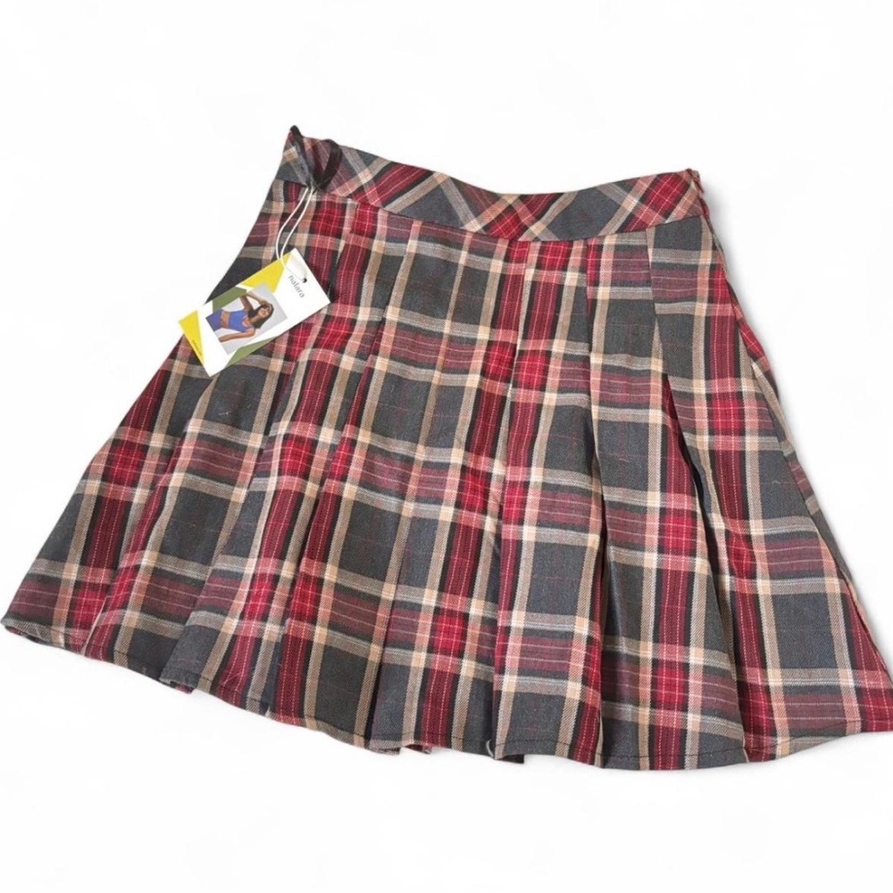 HALARA Red Plaid Pleated Mini Skirt